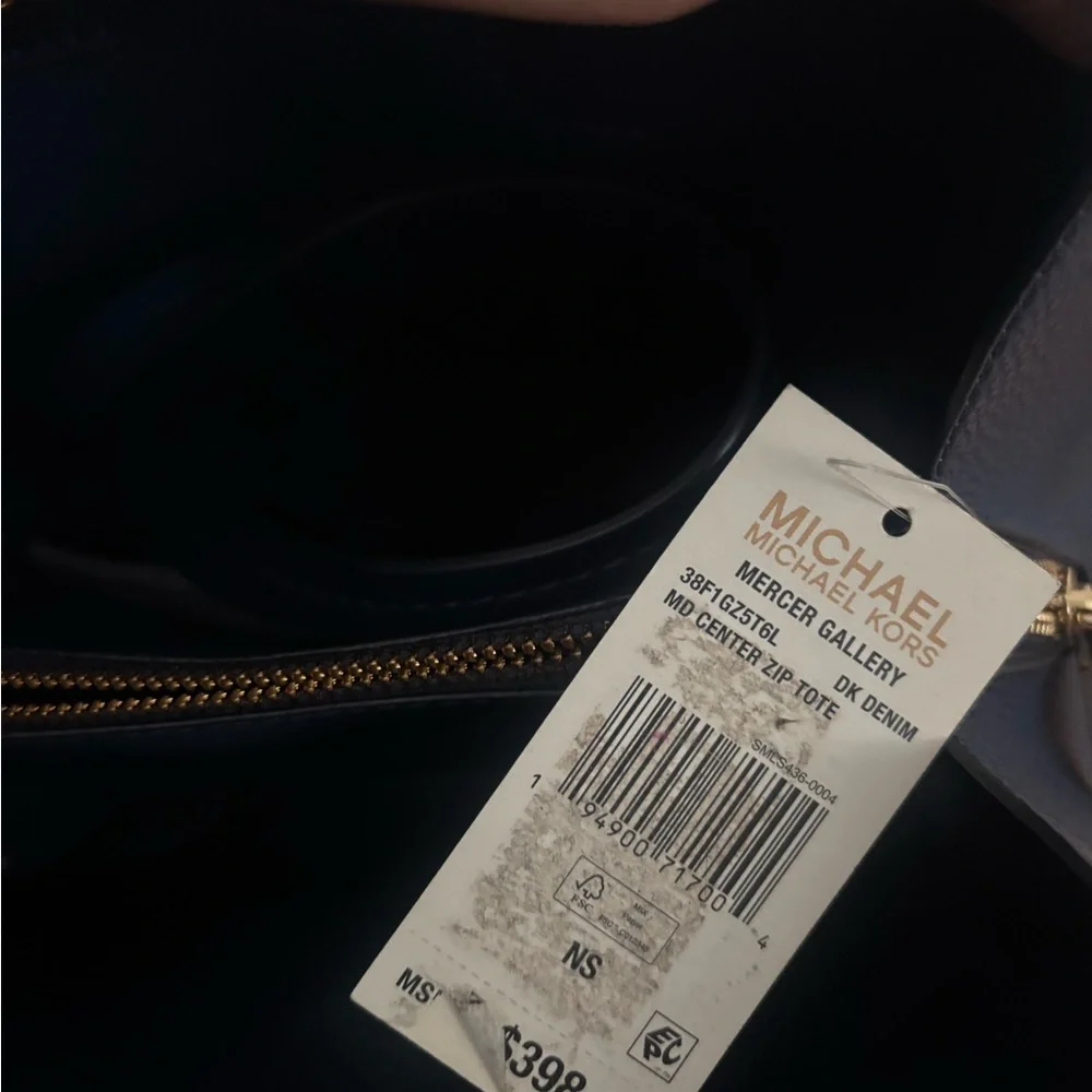 MICHAEL KORS Navy Pebbled Leather Satchel with Gold Lock